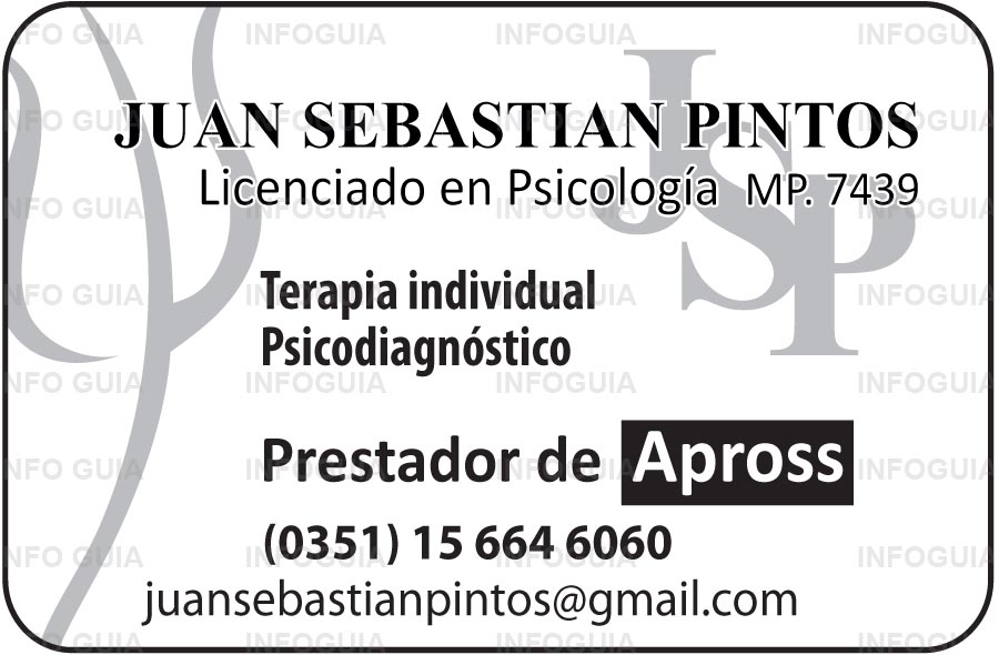 Psicólogo Juan Sebastián Pintos - Terapia Individual - Psicodiagnóstico - Bio-energética Prestador de Apross - Licenciado en psicología