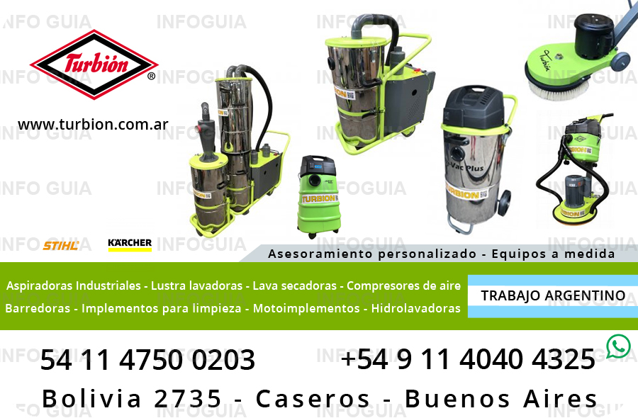 Turbión Máquinas e insumos para limpieza e higiene - Asesoramiento personalizado - Equipos a medida.  Aspiradoras industriales - Lustra lavadoras - Lava secadoras - Compresores de aire - Barredoras - Implementos para limpieza - Motoimplementos  - Hidrolavadoras.